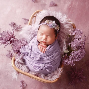 Avvolgimento in garza per neonato Puntelli per fotografia per bambini Tessuto in posa Coperta elasticizzata in cotone Avvolgimento a strati per neonato tinto a mano