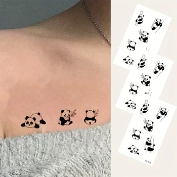 Pasta per tatuaggi di cartoni animati Impermeabile e duraturo Adorabile piccolo panda fresco Letteratura e arte in bianco e nero Semplice braccio e caviglia Di