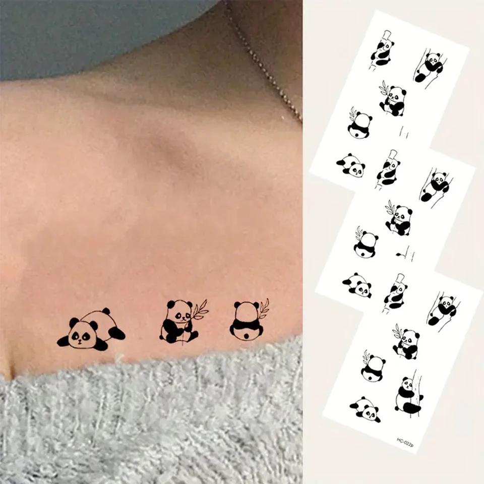 Cartoon Tattoo Paste Waterproof and Lasting Lovely Little Fresh Panda Black  and White Literature and Art Simple Arm and Ankle Di - AliExpress, image size:960x960