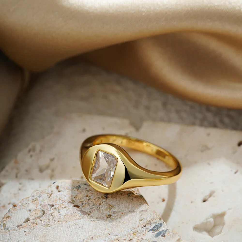 Sparkle Square Crystal Round Circle Engagement Wedding Ring for Women Indie 18K Gold Plated CZ Zircon Rings Jewellery Anillos