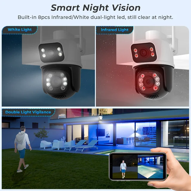 BESDER 8MP PTZ Wifi Camera Outdoor Night Vision Dual Screen Human Detection 4MP Security Protection CCTV Surveillance IP Camera 6
