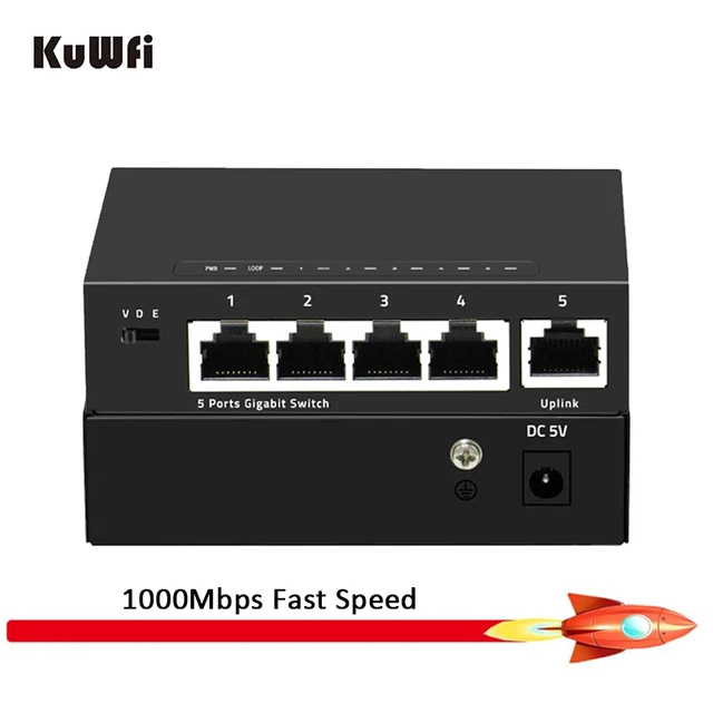 Gigabit Switch 5Ports Ethernet Switch Mini 1000Mbps Desktop Network Switch  RJ45 Hub,Smart, Plug and Play,Easy Setup - Price history & Review, AliExpress Seller - KuWFi Official Store