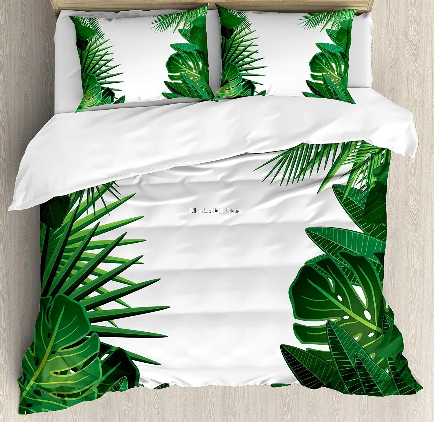 

Leaf Duvet Cover Set Exotic Fantasy Hawaiian Tropical Palm Leaves with Floral Graphic Artwork Print Decorative 3 Piece Bedding