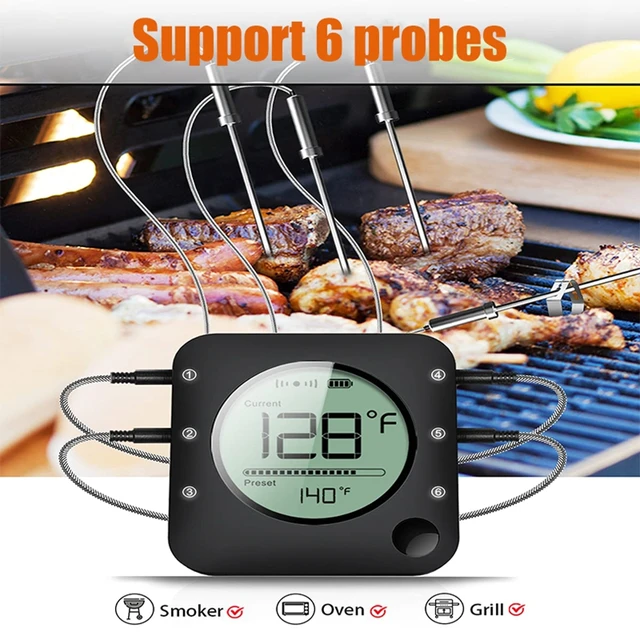 BFOUR Meat Thermometer Wireless Bluetooth, LCD Digital Meat Thermometer  with Dual Probe, Wireless Remote BBQ Thermometer for Smoker Kitchen Cooking