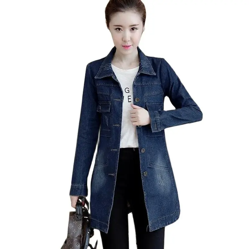 

Oversized 2023 New Women's Denim Jacket Basic Coats Slim Long-sleeved Jeans Jackets Casual Single-breasted Denim Female Tops 5XL