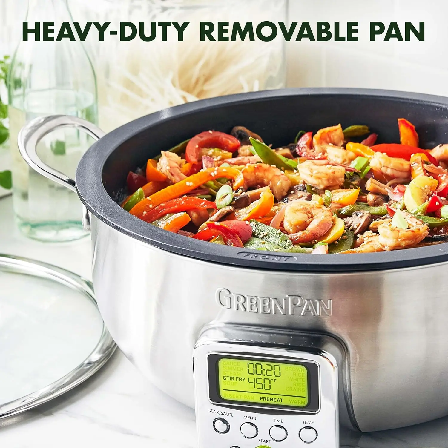 6QT Electric Skillet, Sear Saute Stir-Fry Cook Rice, Healthy Ceramic Nonstick, Dishwasher Safe Parts, Easy-to-use LED Display
