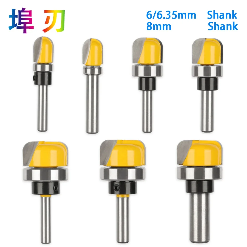 3Pcs 6mm 1/4 Shank1/2 3/4 1-1/8 직경 그릇 및 트레이 템플릿 라우터 비트 목재 절단 도구 목공 라우터 비트 LT008