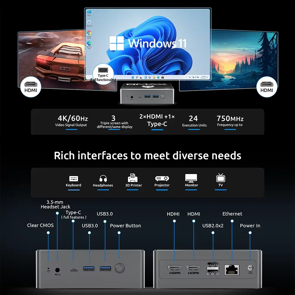 BMAX B4 Plus Mini PC Windows 11 PC Intel N100 16GB DDR4 512GB SSD