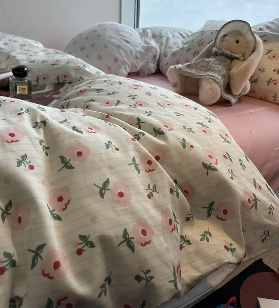 

Elegant romantic sweet flower pink bedding set,twin full queen king cute cotton home textile bed sheet pillow case quilt cover