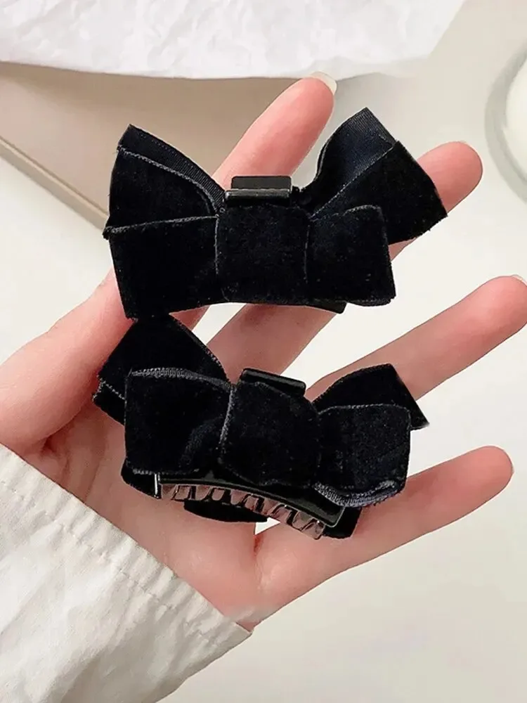2pcs Black Bow Small Grab Clip Women's Autumn And Winter Vintage Velvet Bangle Clip Hair Style Princess Hair Headwear hair clips
