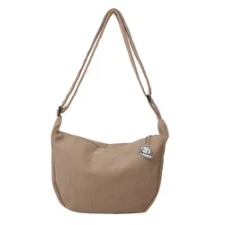 Women's Large Capacity Corduroy Crossbody Shoulder Bag - Fashionable Solid Color Handbag and Messenger Purse (Khaki)