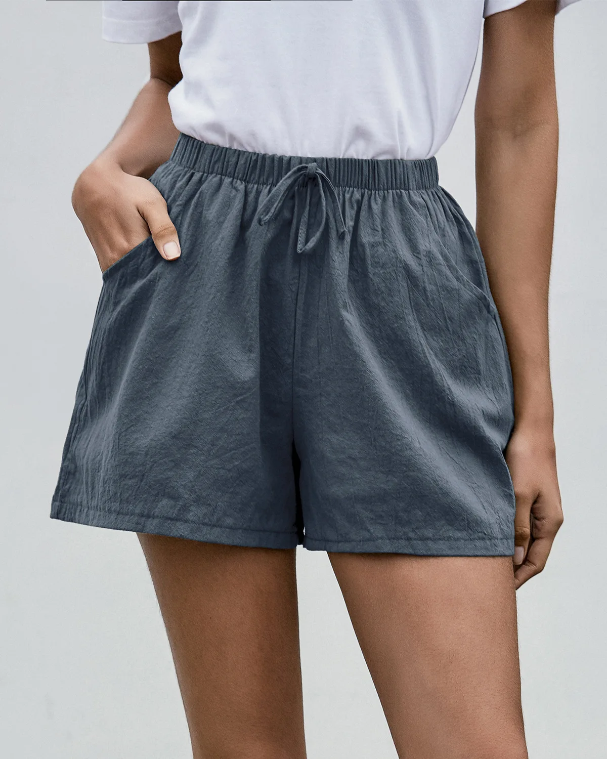 versace jeans couture 2022 Summer Casual High Waist Flax Solid Shorts Elegant Women Wide Leg Loose Cotton Short Pants Bottom Pant Black Trousers paperbag shorts
