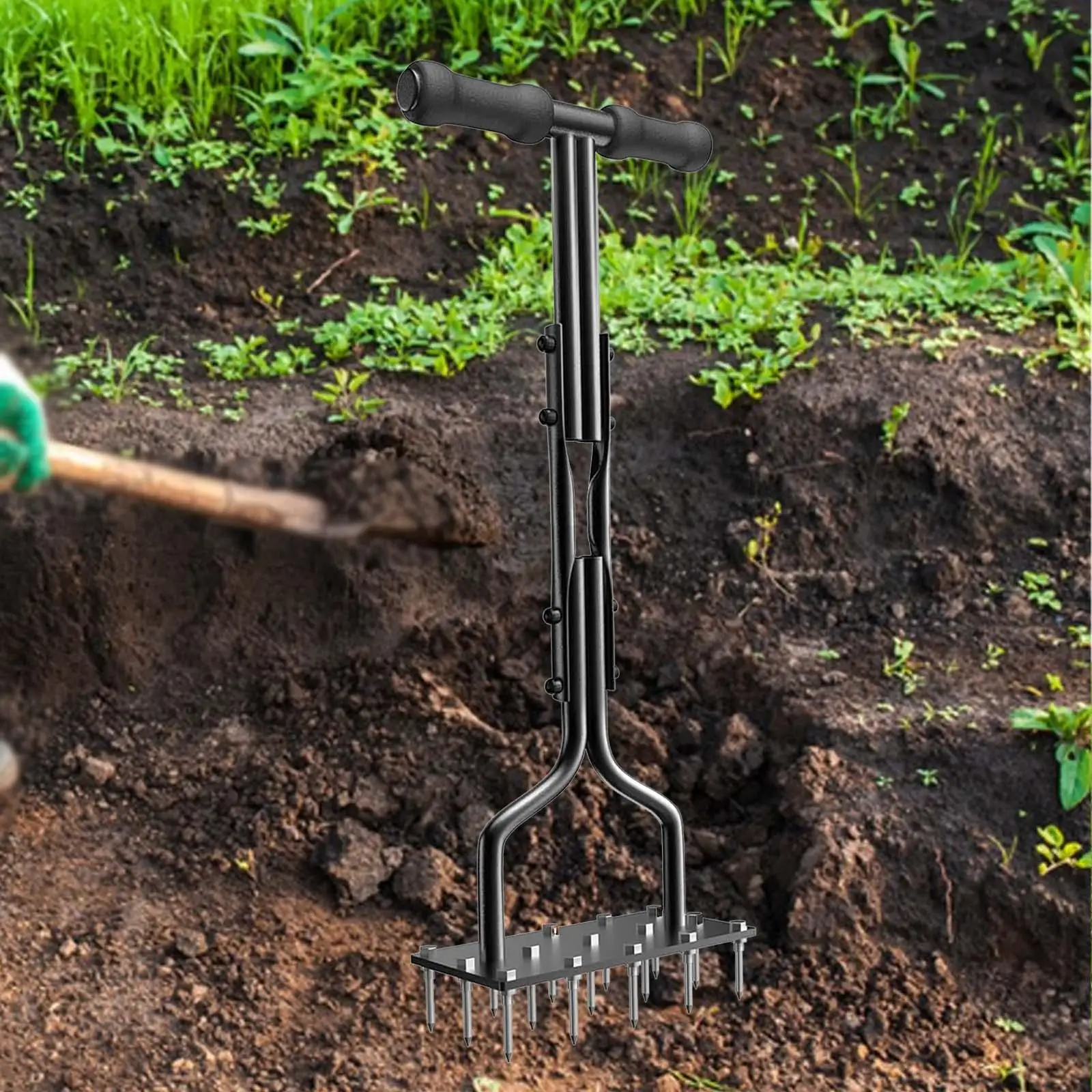 

Manual Yard Aerator Soil Aeration Lawn Aerator Spikes with 15 Soil Spike for Patio Cultivating Agricultural Planters Flower Beds