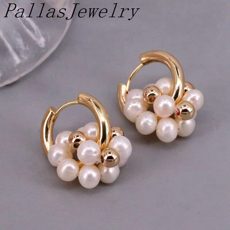 

5Pairs, Gold Jewelry Fashion Korean Earrings Natural Freshwater Pearls Pendant Charm Earrings High Quality for Women