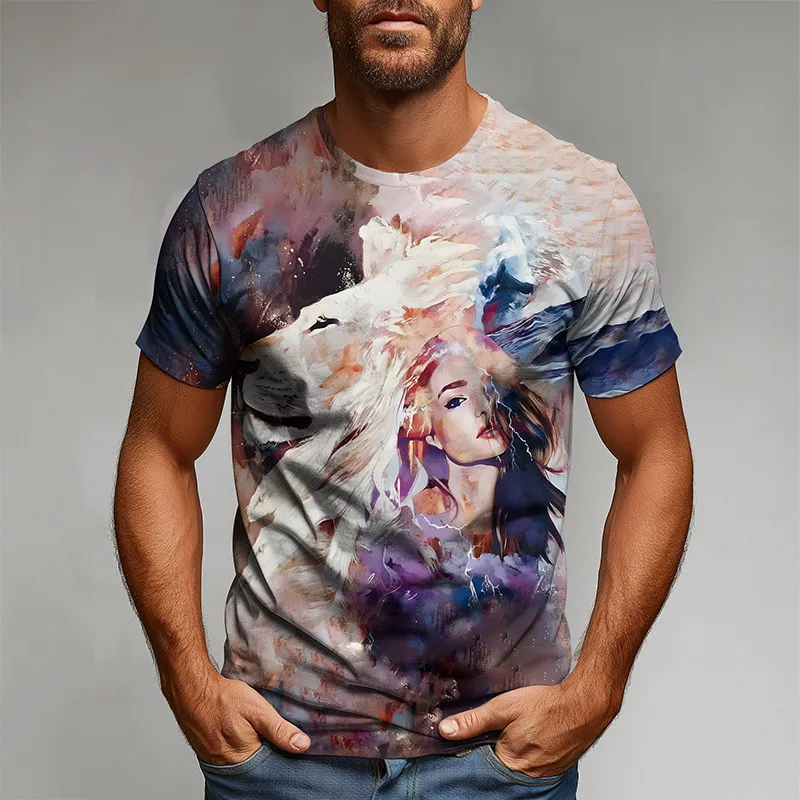 European size Men's T-Shirt Animal patterns 3d Pinting Short Sleeve Tee Loose Casual Street Fashion O-Neck T-Shirt Tops