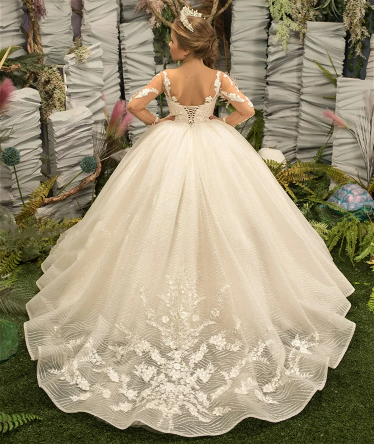 

Elegant Flower Girl Dresses For Wedding Tulle Puffy Floor Length Full Sleeve Child's First Eucharistic Birthday Party Dresses
