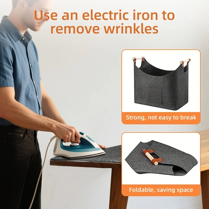 1pc  Foldable Heavy Duty Felt Firewood Basket,  Reinforced Handles - Multi-purpose Storage for Home & Camping - Dark Grey