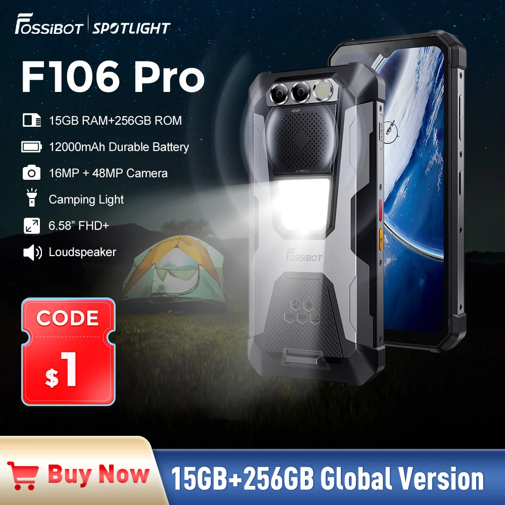 FOSSiBOT F106 PRO 러기드 스마트폰, 15GB + 256GB MTK G85, 안드로이드 14 12000mAh 휴대폰, 6.58 인치 FHD + 30W, 월드 프리미어 Best Top5 FOSSiBOT F106 PRO 러기드 스마트폰, 15GB + 256GB MTK G85, 안드로이드 14 12000mAh 휴대폰, 6.58 인치 FHD + 30W, 월드 프리미어 Best Top5