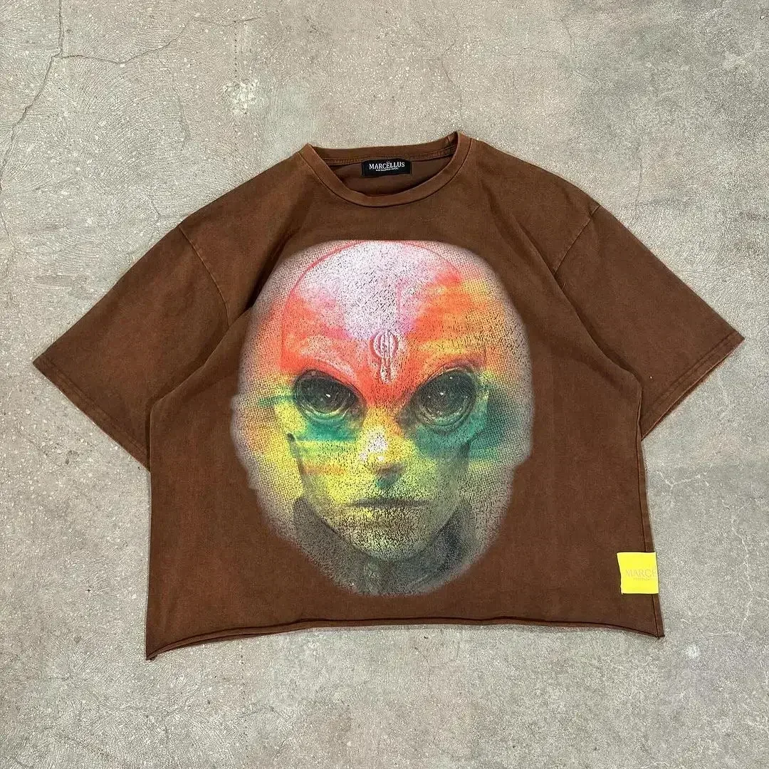 美品 CrankyClub ラルクアンシエル ラグランスリーブ メッシュ y2k Unisex Y2k Vintage Color Ink Oil Painting Jeans Hiphop