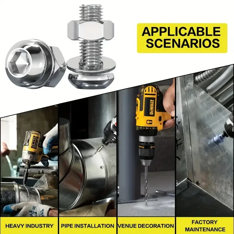 1080 hexagon nut and bolt kit, 304 stainless steel cross recessed pan head screws, M2/M3/M4/M5 metric screw