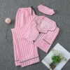 Women'S Pajama Set Long Sleeve Button Pajamas Two Piece Set Striped Sleepwear Casual Set With Eye Sexy Nightwear Women 3