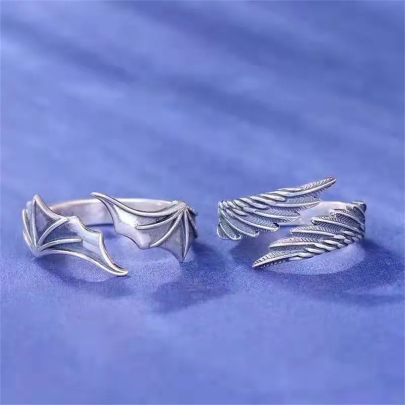 Anime Angel Demon Couple Rings for Women Men Fashion Animal Adjustable Open Ring Promise Matching Couple Ring Party Gifts 2