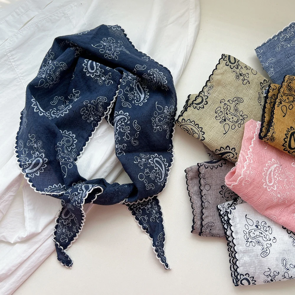 Soft Cotton Linen Triangle Scarf Cashew Print Floral Neck Head Scarves Decorative Scarves Long Bandanas Shawl Solid Color Scarf 1
