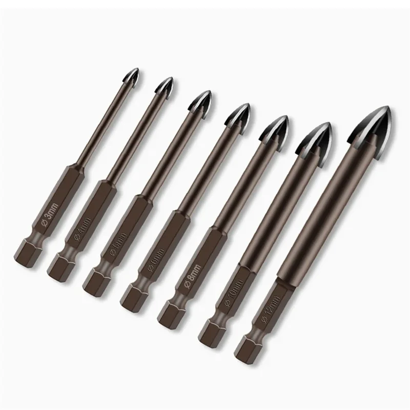 QIPANG Glass Concrete Drill Set Cross Hex Tile for Wall Size 3-12mm Hole Opener Brick Hard Alloy Triangle Bits 6pcs set hard carbide cross hex tile glass ceramic drill bits set universal drilling tools hole opener for wall marble diamond