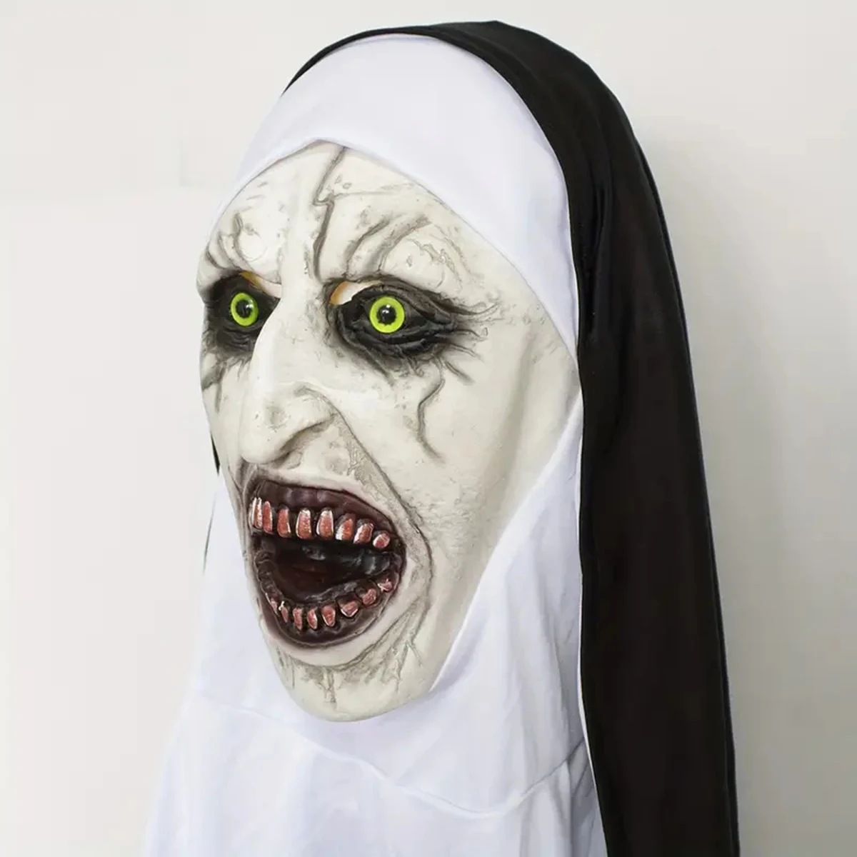 Horror The Nun Mask Cosplay Scary Bloody Demon Ghost Face Latex Masks With Headscarf Halloween Party Costume Props Deluxe