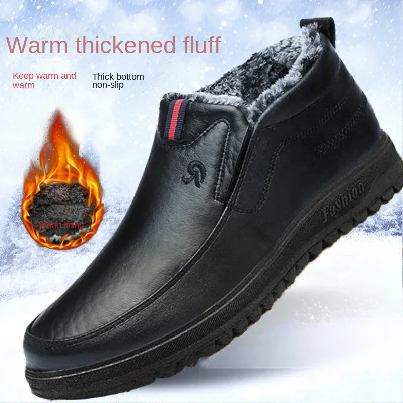 

2023 Winter Plush and Thickened Men's Casual Cotton Shoes, Fashionable Soft Top, Versatile Men's Shoes Mens Snow Boots