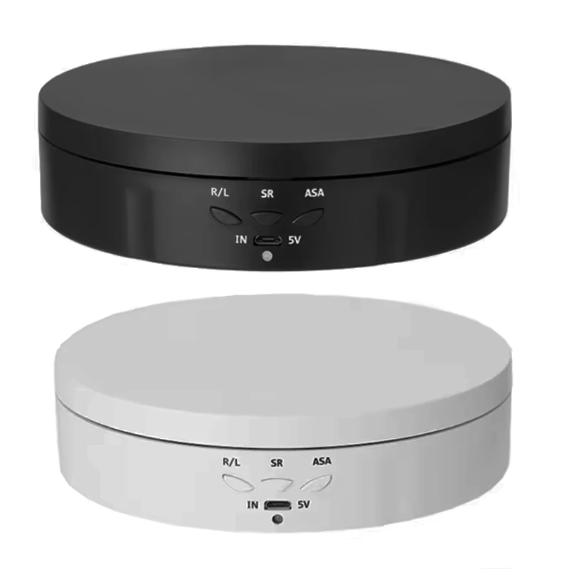 Espositore Rotante Motorizzato 360° – Diametro 20,5 Cm, Carico 3 Kg, Velocità Regolabile, Alimentazione USB/Batteria, Nero Con Sfondo Specchio
