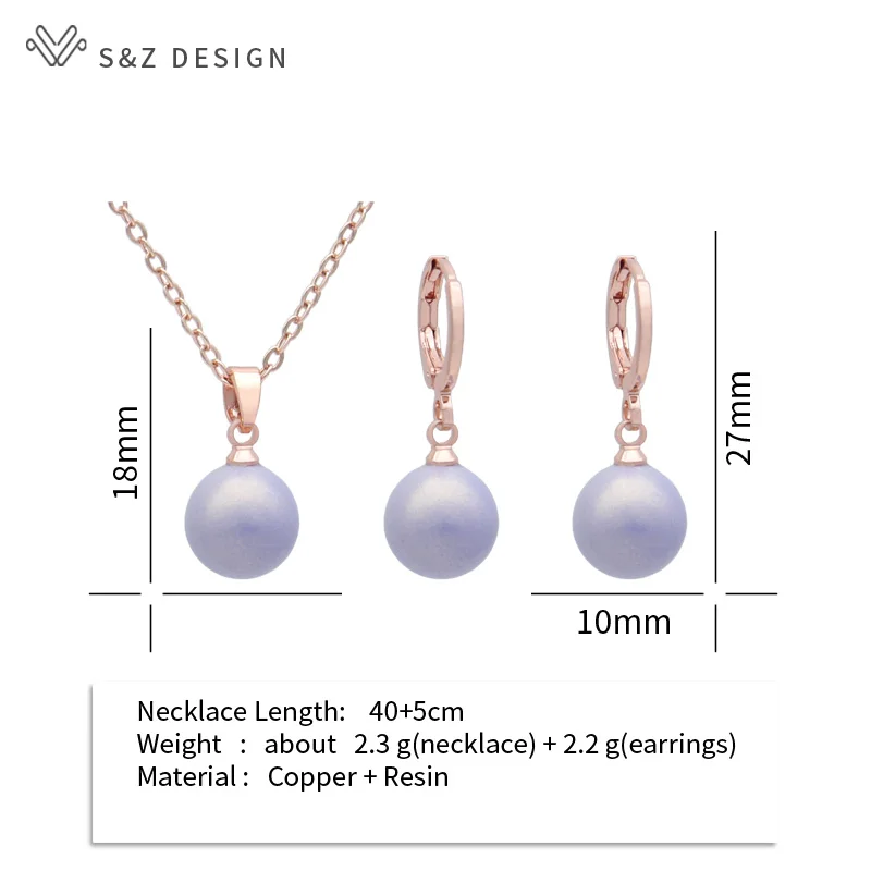 S&Z DESIGN New Fashion Cute Macaron Color Round Beads Dangle Earrings Jewelry Sets For Women Simple Pendant Necklace Gift