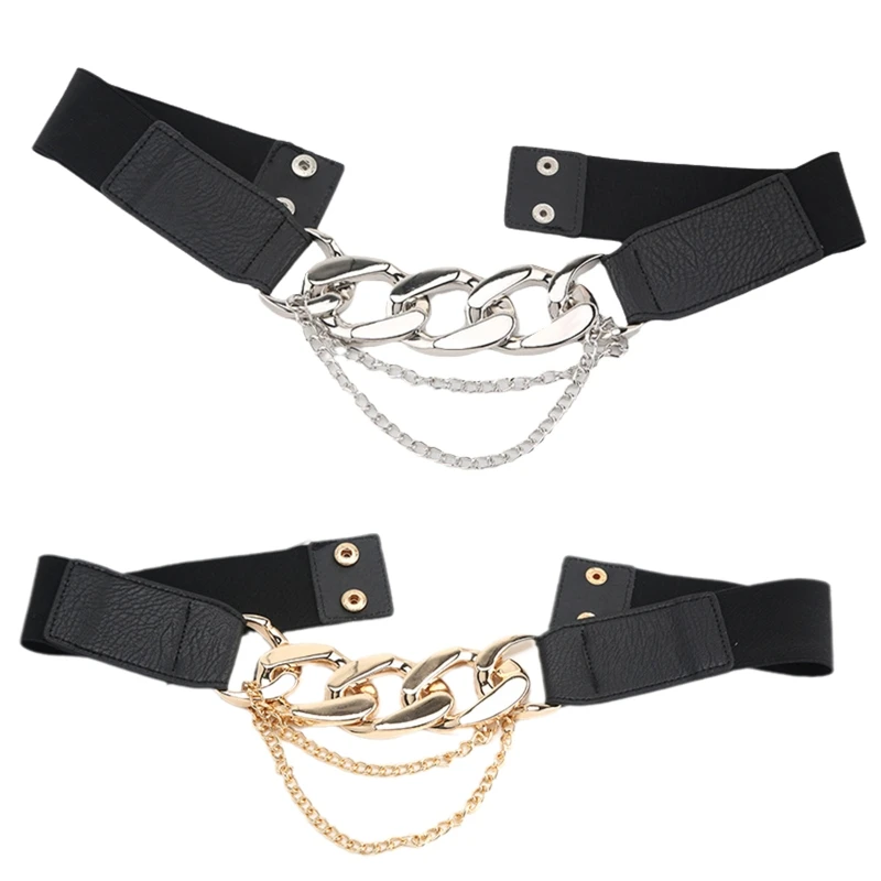 

A2ES Chain Elastic Belts for Women Stretchy Belt Faux Leather Waist Belts