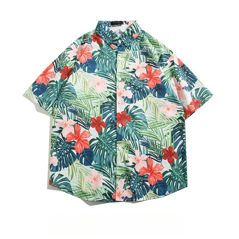 Men's Summer Short Sleeve Cardigan Floral Shirt fashion Loose Fitting Casual Handsome Tops Retro Hawaiian Beach Printed Shirt