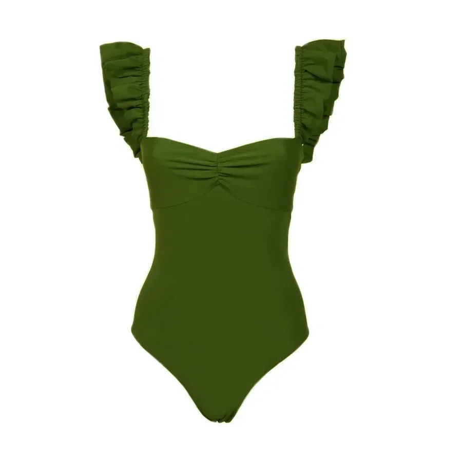 Printed Bikini Set With Cover Up V-Neck Shoulder Ruffled Swimwear High Waist Biquini Sexy Swimsuit Women 2024 Bathsuit Beachwear