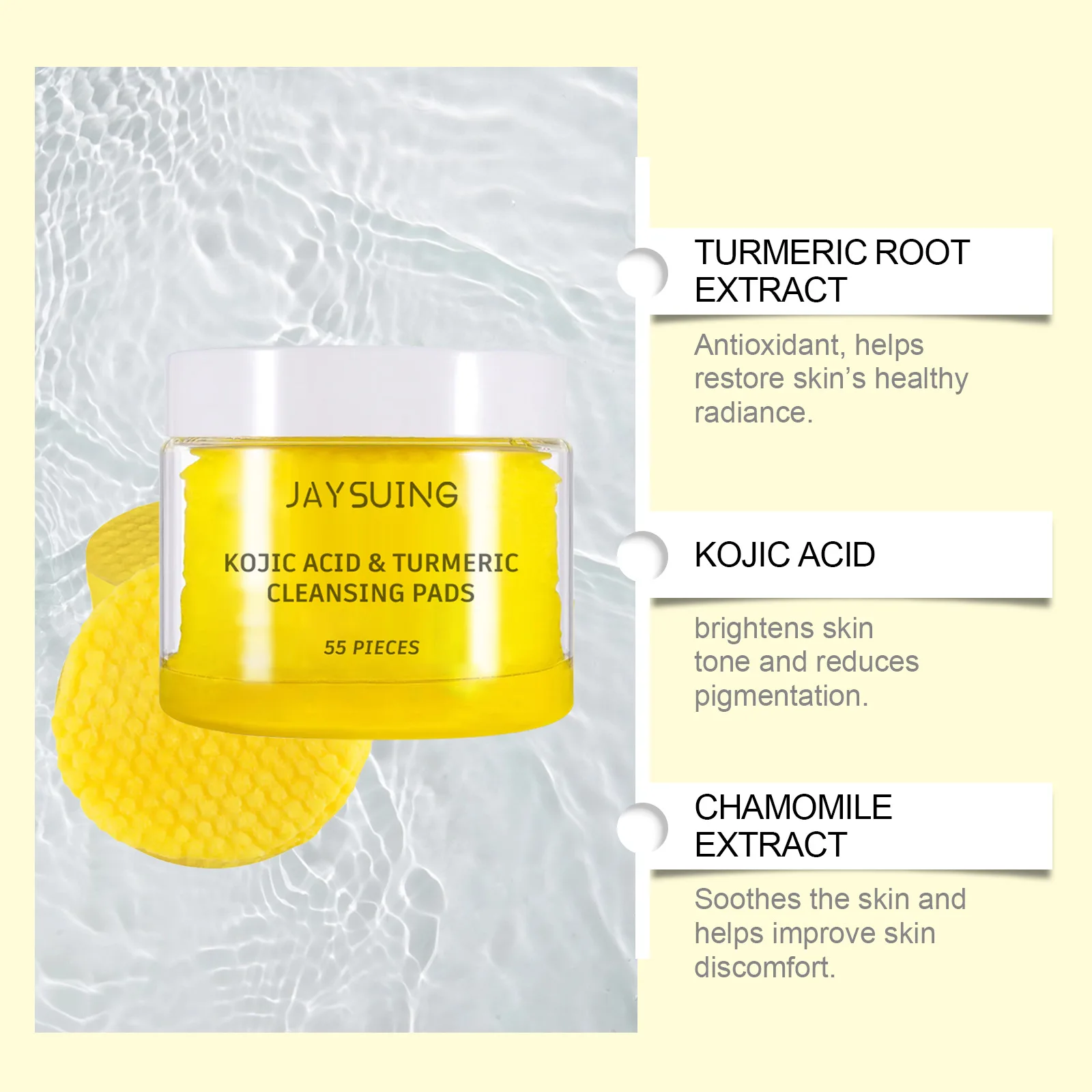 Turmeric Cleaning Pads Exfoliating Pads Dark Spo-ts Removal Unclog Pores Brightening Moisturizing Cleaning Facial Washing Sponge 5