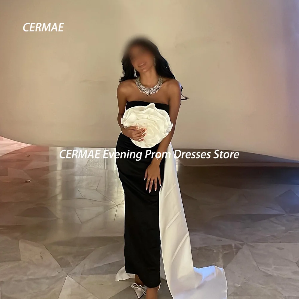 

CERMAE Satin Mermaid Strapless Populer Ruffle Prom Gown Floor-Length Evening Formal Elegant Party Dress for Women 2023