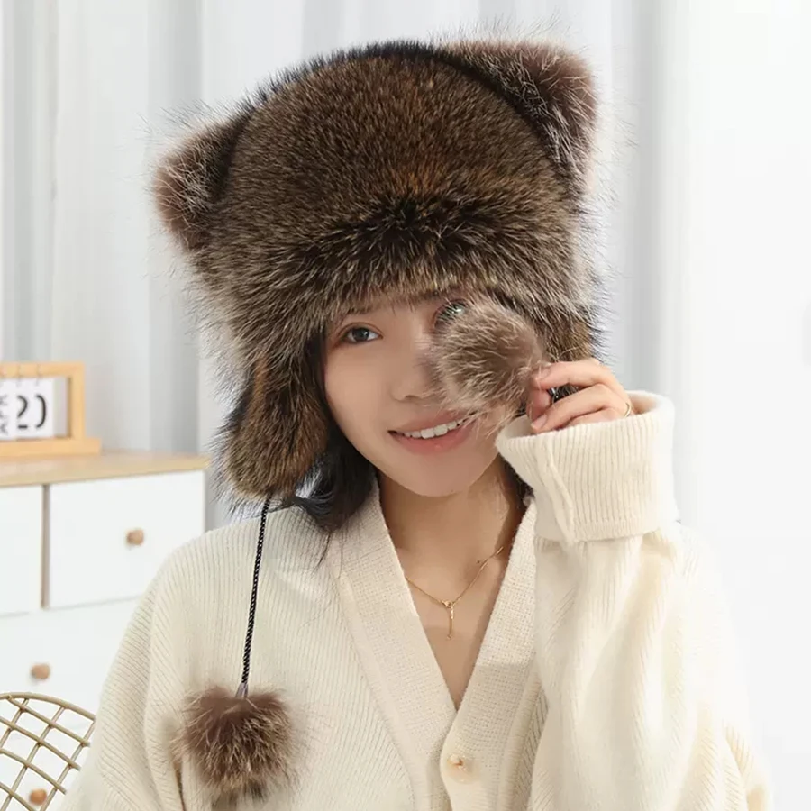 

Real Raccoon Fur Hat Children's Hats Best Selling Winter Fluffy Fur Hat For Women Warm 2023 Men's Hat