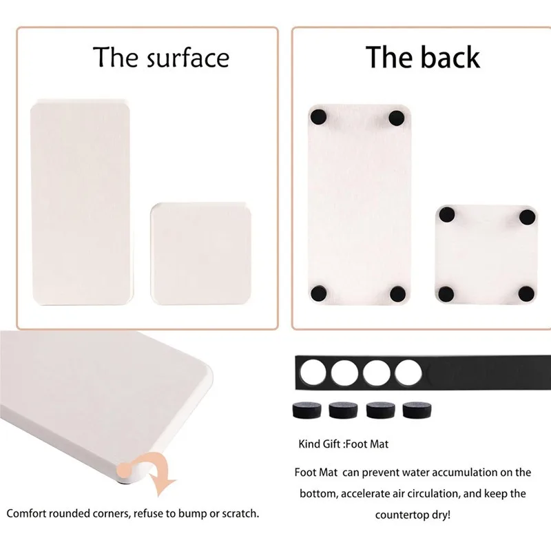 4PCS Stone Drying Tray for Bathroom Sink and Kitchen Counter, Fast Drying Diatomite Stone Sink Tray,Stone Soap Tray,Vanity Tray 3