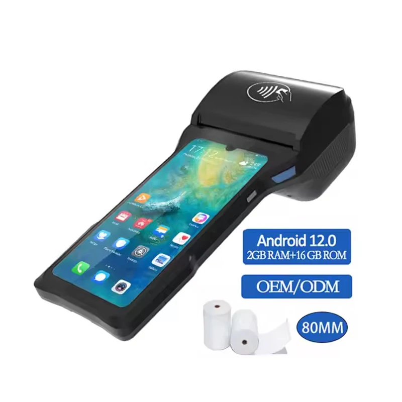 Handhe 6.26 inch Android 12 POS Terminal with 58/80mm Printer 2G+16G Memory Loyverse Desktop POS 4G WIFI BT Connection 2D Scanne