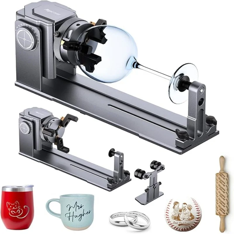 Kit Rotatorio Multifunción 4 en 1 AlgoLaser, Accesorio de Grabado Láser para Anillos Cilíndricos, Pulseras, Objetos Esféricos y de Diferentes Formas