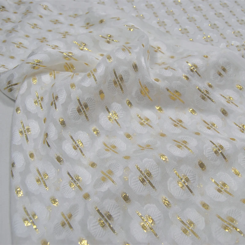 Shiny Regular Silk Metallic Jacquard Fabric Popular White Flowers Mulberry for Apparel Suit Jilbab Sleepwear images - 6