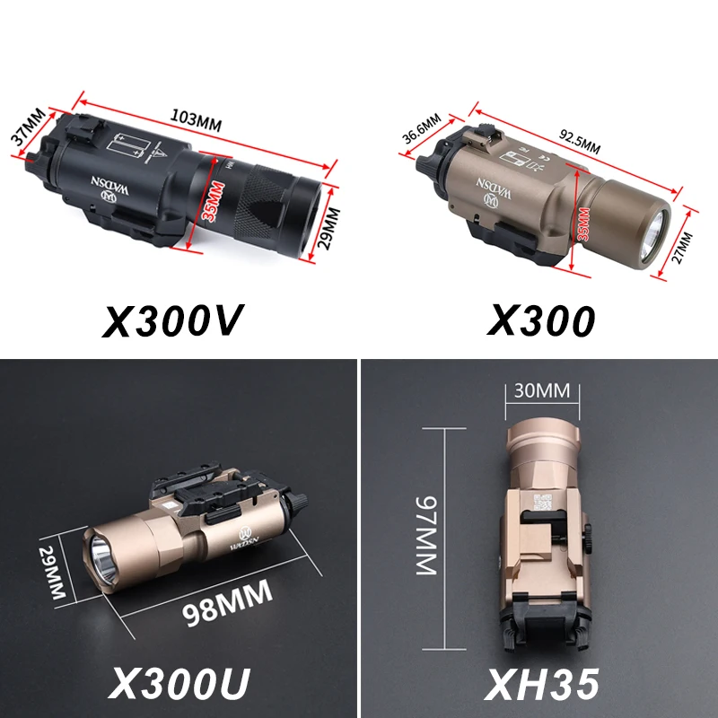 Tactical Surefir X300 X300U Ultra X300V XH35 Metal Pistol Gun Strobe LED Light Fit 20mm Rail Airsoft Hanging Hunting Flashlight