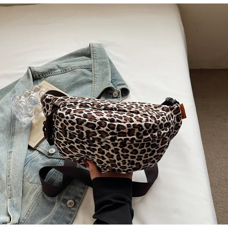 Women's Leopard Print Chest Bag, Autumn/Winter Fashion Crossbody Bag, Trendy Sporty Multifunctional Waist Bag Waist Packs bolsa