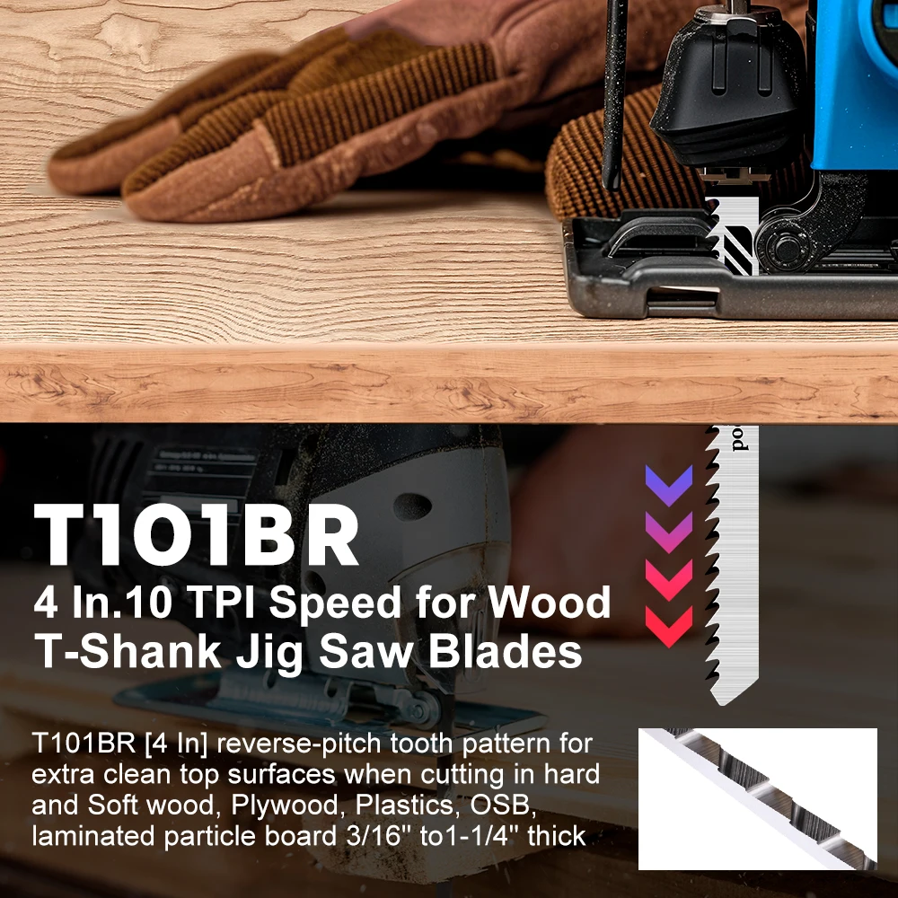 5-Piece Woodworking Jig Saw Blade Set - T-Shank Wood Cutting Blades