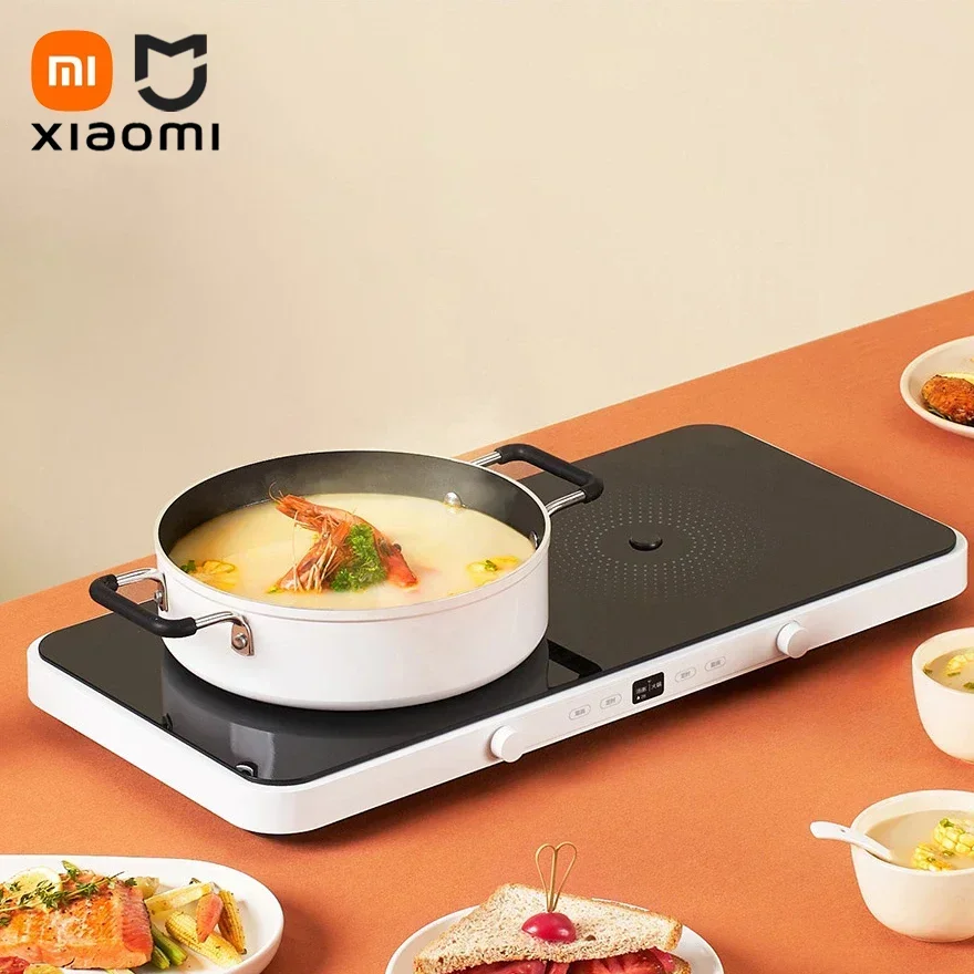 XIAOMI MIJIA Dual Stove Induction Cooker 2200W Heating Large Baking Tray Set Barbecue Grill Electric Caldron Kitchen Appliances