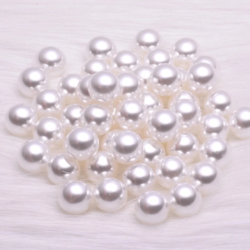 JUNAO 흰색 진주 구슬, 구멍 없음, 느슨한 플라스틱 진주, 의류 보석, DIY 공예 의류, 3 4 6 8 10 12 16 18 20 25 30mm