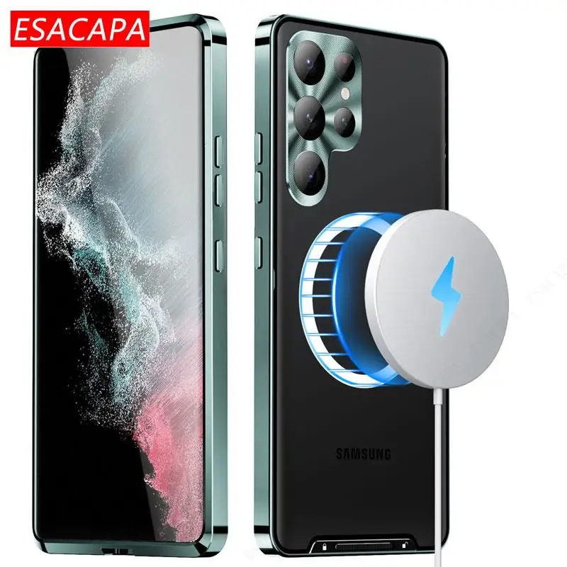 

Противоударный чехол для Samsung S23 Ultra Magsafe, магнитный металлический чехол с рамкой для Samsung S23 Plus S20 FE, чехол-накладка с беспроводной зарядкой