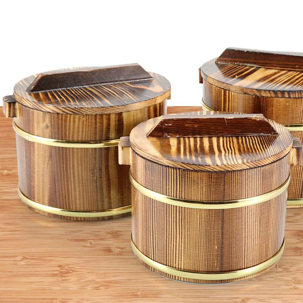 

Rice Unique Meat Bucket Tofu Bowl Wooden Multipurpose Household Barrel Rustic Sushi