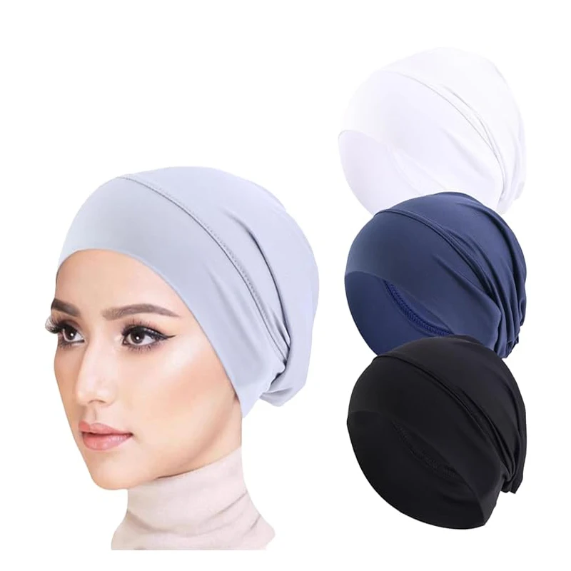 Women Elastic Turban Ramadan Muslim Hijab Cap Ladies Night Sleep Hat Full Cover Inner Hats Solid Fashion Simple Cancer Chemo Cap glitter cotton scarf women luxury muslim fashion hijab golden butterfly women s scarves foulard femme musulman hijabs shawls